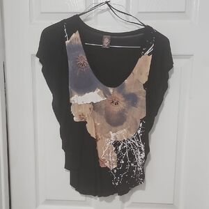 Free People Black and Tan Artistic Short Sleeve Tee